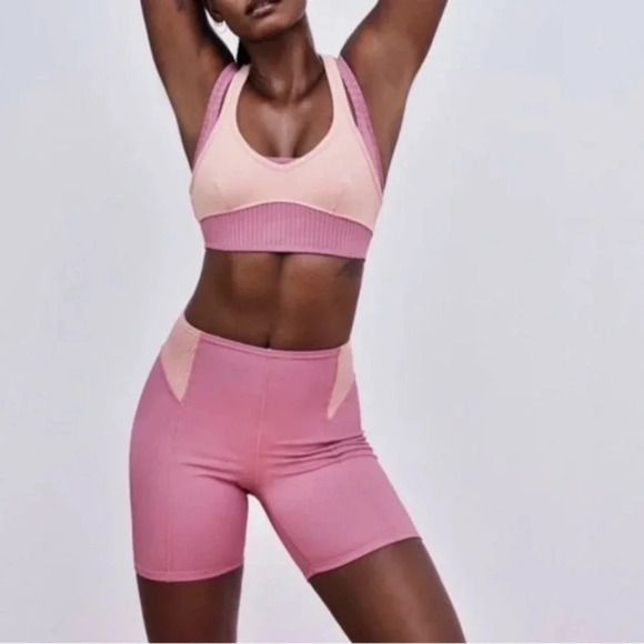 For Love and Lemons Dani Mauve Pink Biker Athletic Ribbed Shorts Workout NWT - Picture 2 of 3